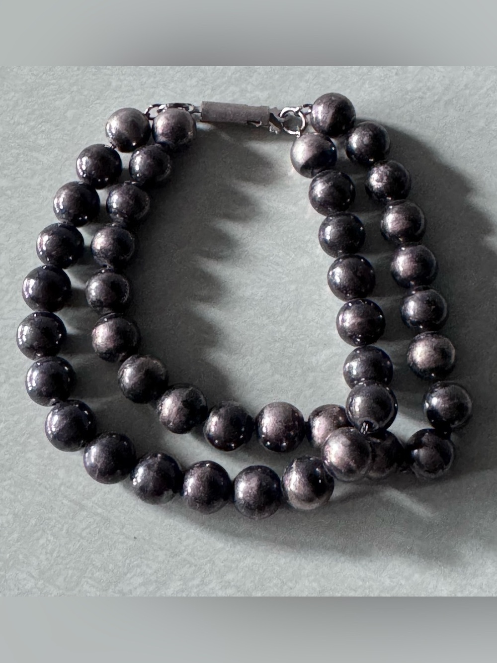 Vintage Double-Strand Gunmetal Bead Bracelet | 8” | Classic Statement Jewelry